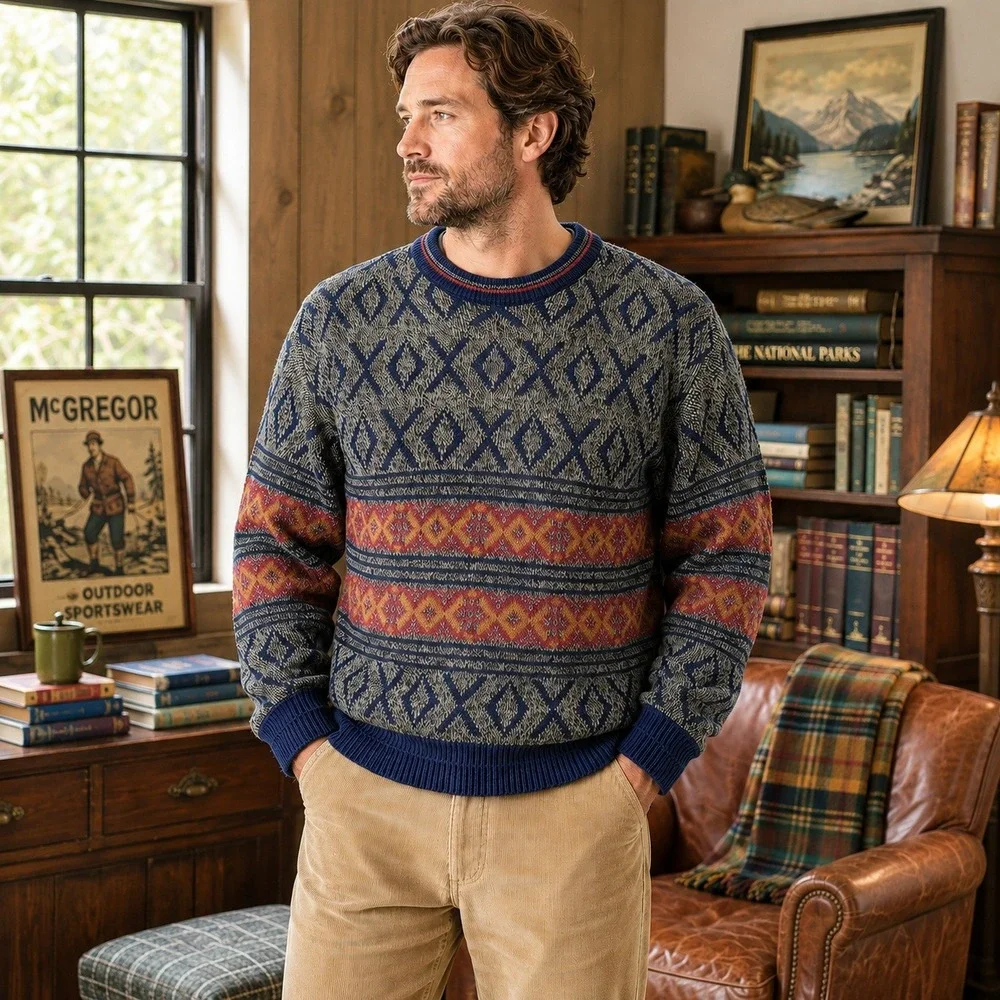 Vintage McGregor Knit Sweater Fair Isle Geometric Crewneck Grandpa Core Men's XL